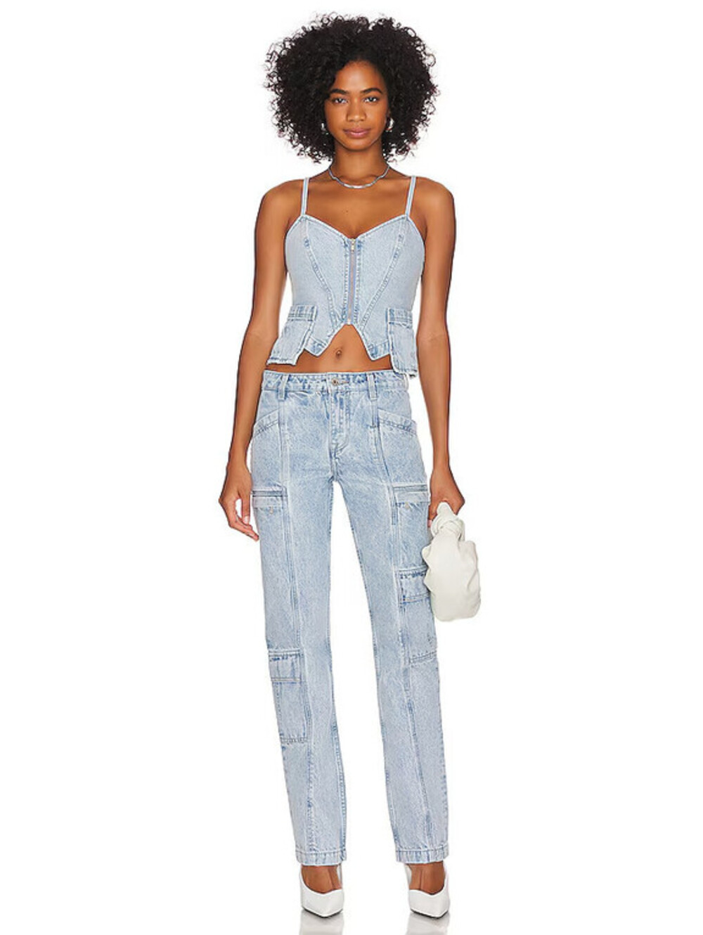 GRLFRND Naomi Low Rise Slim Cargo Jeans Taos blue size 28 NWT $235msrp